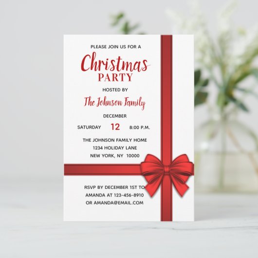 Vakantie KERSTFEEST Witte Rode Boog Gift Kaart (Staand voorkant)