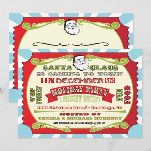 Vakantie kerstfeestdag Ticket uitnodiging (Voorkant / Achterkant)