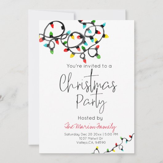 Vakantie kerstlicht kerstfeest uitnodiging (Voorkant)