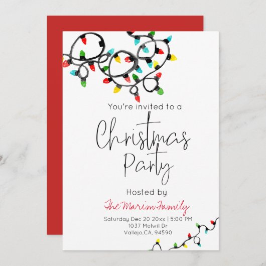 Vakantie kerstlicht kerstfeest uitnodiging (Voorkant / Achterkant)