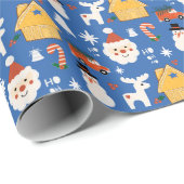 Vakantie Kerstman Workshop Minimale Retro Blu Cadeaupapier (Rol Hoek)