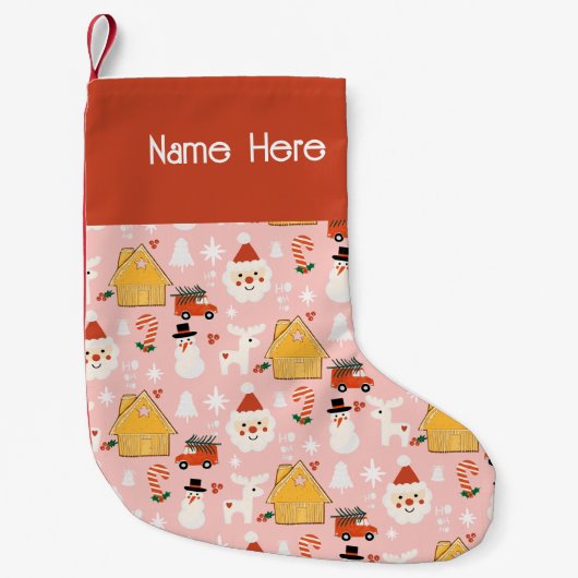 Vakantie Kerstman Workshop Retro Roze Kleine Kerstsok (Voorkant)