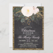Vakantie Kerstmis Bloemen Glitter uitnodiging (Voorkant)