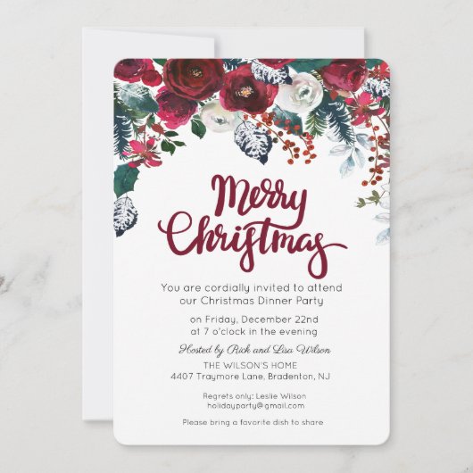 Vakantie Kerstmis Bourgondische Bloemenfeest Uitno Kaart (Voorkant)