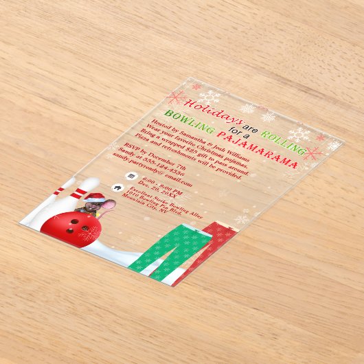 Vakantie Kerstmis Bowling Panama Pizza Party Acryl Uitnodigingen (Laagn)
