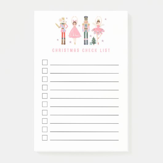 Vakantie Kerstmis Checklist Roze Notenkraker Post-it® Notes (Voorkant)