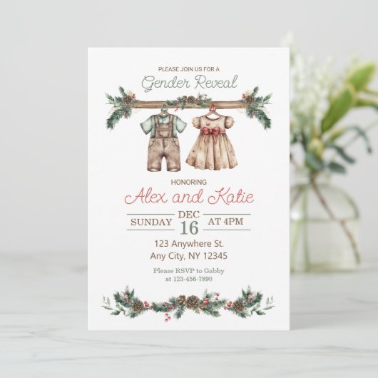 Vakantie Kerstmis Geslacht Onthulling Uitnodiging (Staand voorkant)