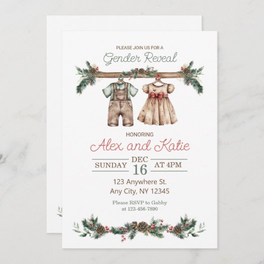 Vakantie Kerstmis Geslacht Onthulling Uitnodiging (Voorkant / Achterkant)