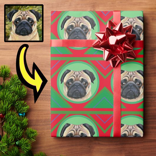 Vakantie Kerstmis Groen en Rood met Uw Foto Cadeaupapier