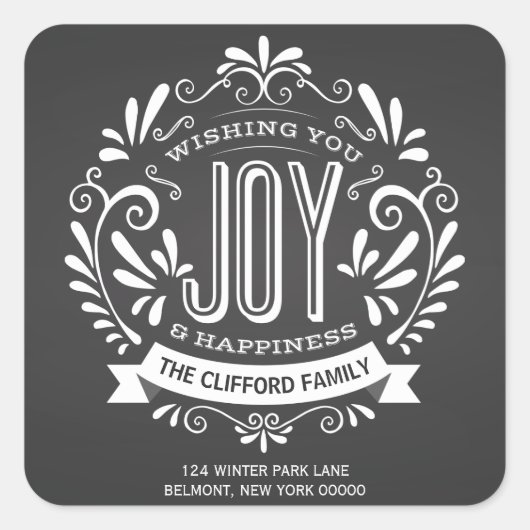 VAKANTIE KERSTMIS JOY CHALKBOARD ADRES STICKERS (Voorkant)