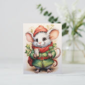 Vakantie Kerstmis Muis met hollies Feestdagenkaart (Staand voorkant)