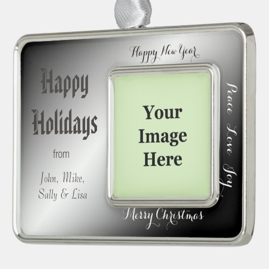 Vakantie, Kerstmis, Nieuwjaar, vrede, vreugde, lie Verzilverd Omlijst Ornament (Links)