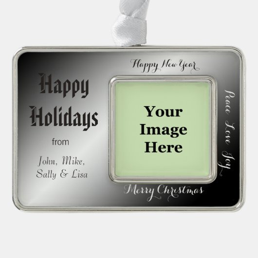 Vakantie, Kerstmis, Nieuwjaar, vrede, vreugde, lie Verzilverd Omlijst Ornament (Voorkant)