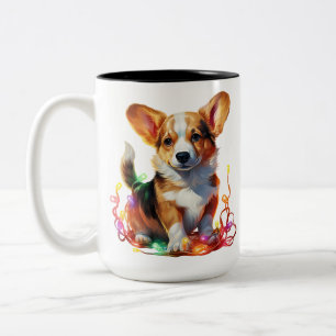 VAKANTIE KERSTMIS PEMBROKE WELSH CORGI PUPPY DOG TWEEKLEURIGE KOFFIEMOK