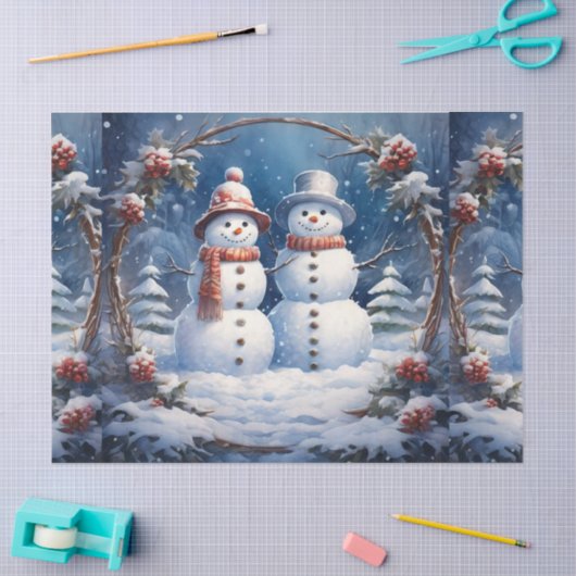 Vakantie Kerstmis Sneeuwman Paar Decoupage Tissuepapier (Craft)