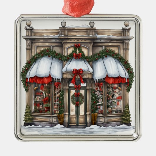   VAKANTIE KERSTMIS STOREFRONT METALEN ORNAMENT (Voorkant)