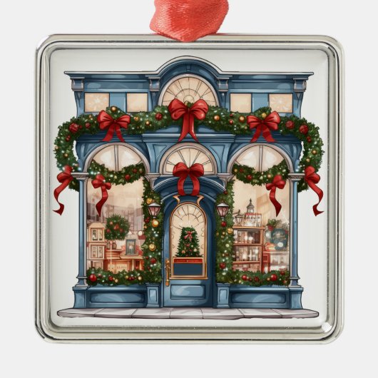   VAKANTIE KERSTMIS STOREFRONT METALEN ORNAMENT (Voorkant)