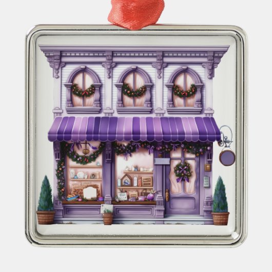   VAKANTIE KERSTMIS STOREFRONT METALEN ORNAMENT (Voorkant)