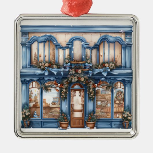   VAKANTIE KERSTMIS STOREFRONT METALEN ORNAMENT (Voorkant)