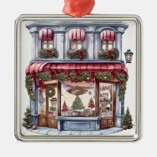   VAKANTIE KERSTMIS STOREFRONT METALEN ORNAMENT (Voorkant)