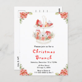 Vakantie Kerstmis Tea Party Rood Briefkaart