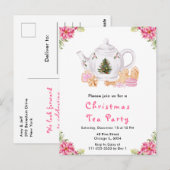 Vakantie Kerstmis Tea Party Roze Briefkaart (Voorkant / Achterkant)