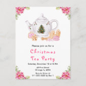 Vakantie Kerstmis Tea Party Roze Briefkaart (Voorkant)