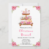 Vakantie Kerstmis Tea Party Roze Kaart (Voorkant)