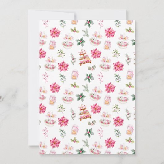 Vakantie Kerstmis Tea Party Roze Kaart (Achterkant)