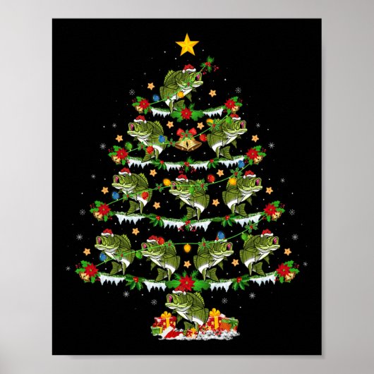Vakantie Kerstmis Verlichting Santa Bass Fish Chri Poster (Voorkant)
