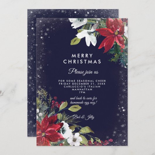 Vakantie Kerstmis Winter Bloemen Party uitnodiging (Voorkant / Achterkant)