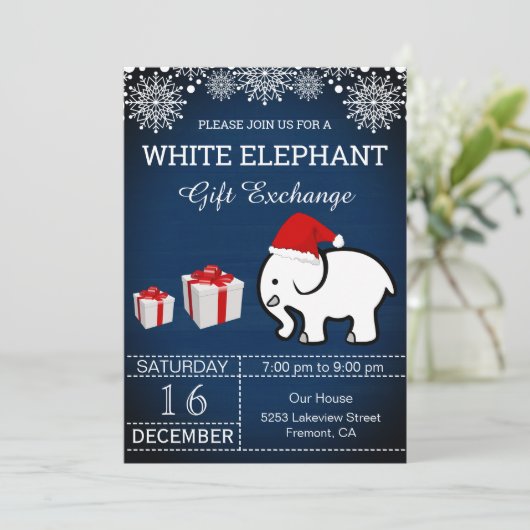 Vakantie Kerstmis Witte Olifant Gift Exchange Kaart (Staand voorkant)