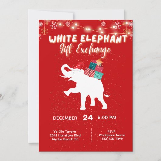 Vakantie Kerstmis Witte Olifant Gift Exchange Kaart (Voorkant)