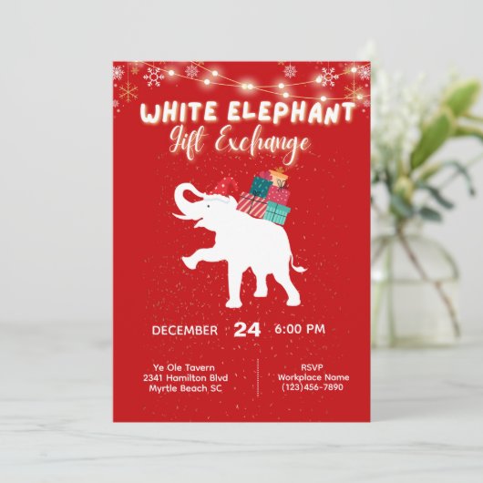 Vakantie Kerstmis Witte Olifant Gift Exchange Kaart (Staand voorkant)