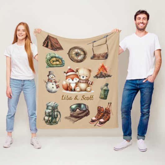 Vakantie Kerstpaar Avontuur Teddy Bear Fox Beige Fleece Deken (In situ)