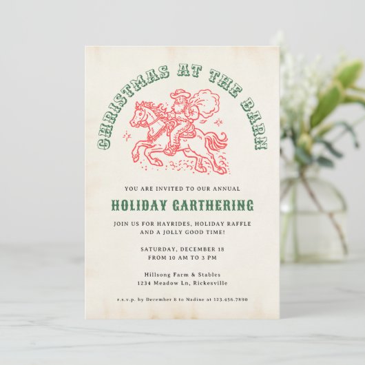 Vakantie Kerststal Boerderij Ranch Santa Claus Kaart (Staand voorkant)