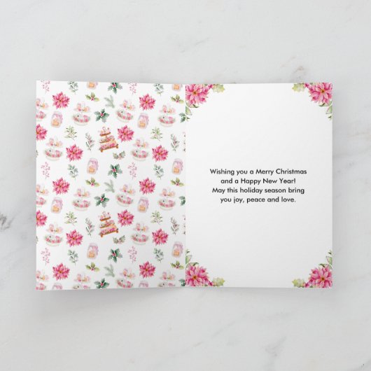 Vakantie Kerstthee Roze Vrolijke Kerstmis Feestdagen Kaart (Binnen)