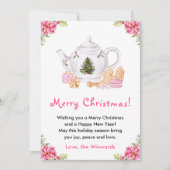 Vakantie Kerstthee Roze Vrolijke Kerstmis Feestdagenkaart (Voorkant)