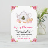 Vakantie Kerstthee Roze Vrolijke Kerstmis Feestdagenkaart (Staand voorkant)