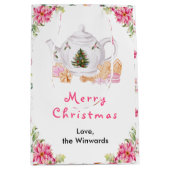 Vakantie Kerstthee Roze Vrolijke Kerstmis Medium Cadeauzakje (Voorkant)