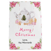 Vakantie Kerstthee Roze Vrolijke Kerstmis Medium Cadeauzakje (Achterkant)