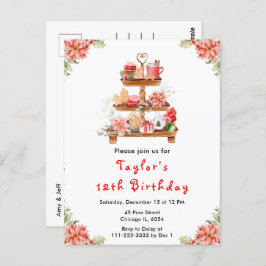 Vakantie Kerstthee Verjaardagsfeestje Rood Briefkaart