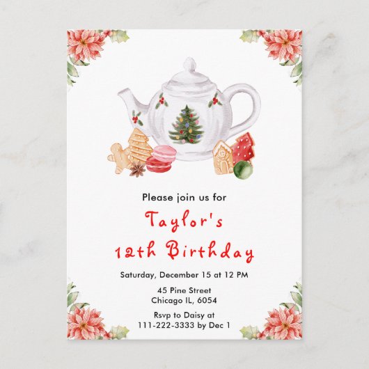 Vakantie Kerstthee Verjaardagsfeestje Rood Briefkaart (Voorkant)