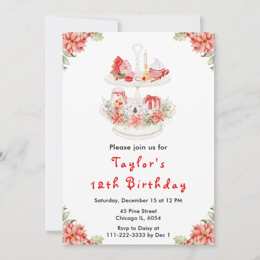 Vakantie Kerstthee Verjaardagsfeestje Rood Kaart (Voorkant)