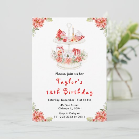 Vakantie Kerstthee Verjaardagsfeestje Rood Kaart (Staand voorkant)