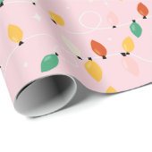 Vakantie kerstverlichting Minimale retro vet roze Cadeaupapier (Rol Hoek)