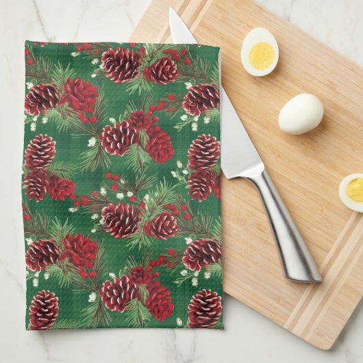 Vakantie keuken handdoek-pinecones theedoek (Quarter Fold)