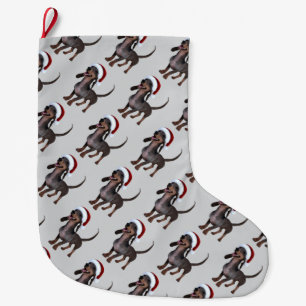 Vakantie klaar Dachshund Worst Hond met Santa Hat Grote Kerstsok