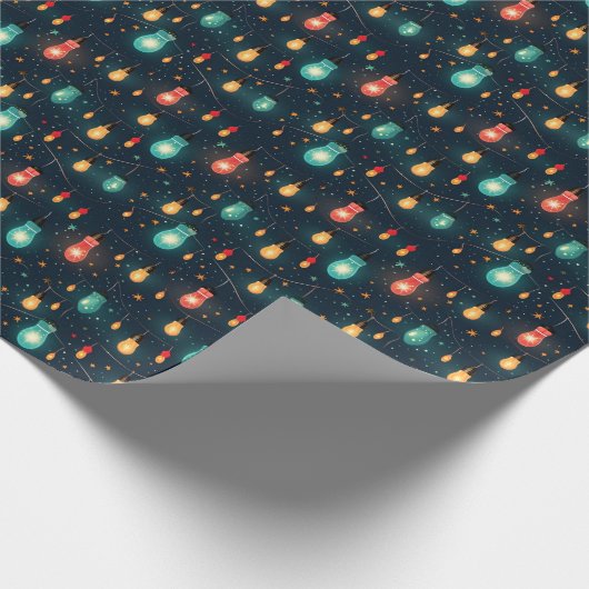Vakantie Kleurrijke Retro Kerstverlichting Cadeaupapier (Hoek)