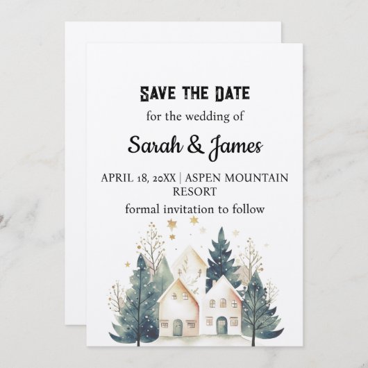 Vakantie Kraft Suburb House Pine Tree Save the Dat Kaart (Voorkant / Achterkant)